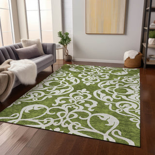 Piper Looms Chantille Damask ACN973 Green Machine Washable Area Rug Lifestyle Image Feature