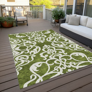 Piper Looms Chantille Damask ACN973 Green Machine Washable Area Rug Outdoor Lifestyle Image Feature