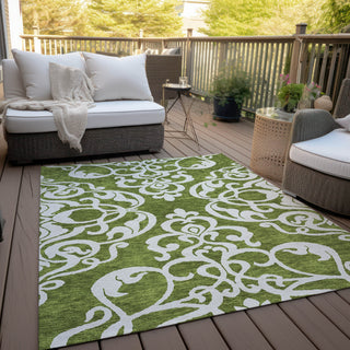 Piper Looms Chantille Damask ACN973 Green Machine Washable Area Rug Outdoor Lifestyle Image Feature