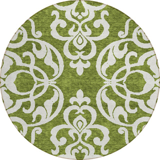 Piper Looms Chantille Damask ACN973 Green Machine Washable Area Rug Round Main Image