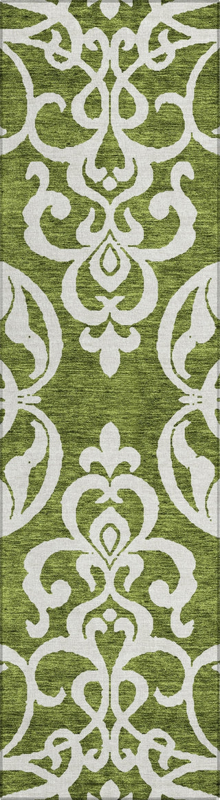 Piper Looms Chantille Damask ACN973 Green Machine Washable Area Rug Runner Main Image