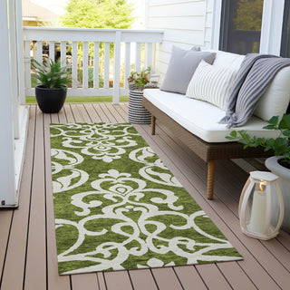 Piper Looms Chantille Damask ACN973 Green Machine Washable Area Rug Runner Outdoor Lifestyle Image Feature