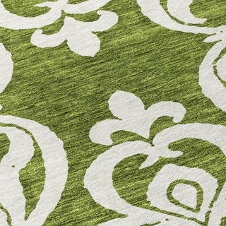 Piper Looms Chantille Damask ACN973 Green Machine Washable Area Rug Swatch Image