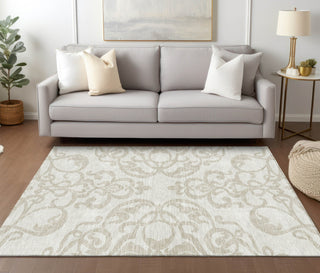 Piper Looms Chantille Damask ACN973 Ivory Machine Washable Area Rug Lifestyle Image Feature