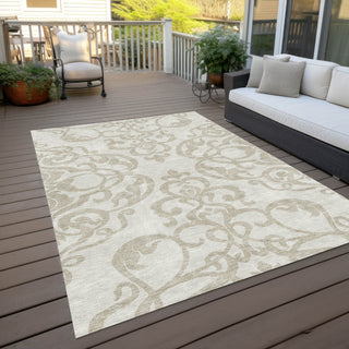 Piper Looms Chantille Damask ACN973 Ivory Machine Washable Area Rug Outdoor Lifestyle Image Feature