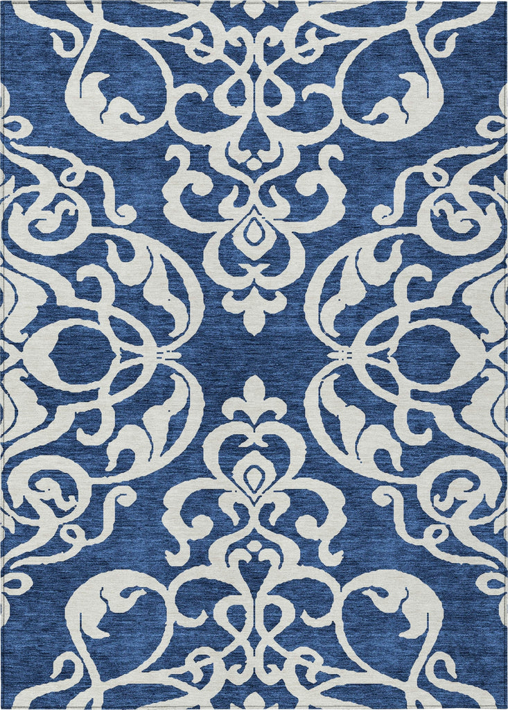 Piper Looms Chantille Damask ACN973 Navy Machine Washable Area Rug main image