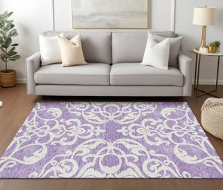 Piper Looms Chantille Damask ACN973 Purple Machine Washable Area Rug Lifestyle Image Feature