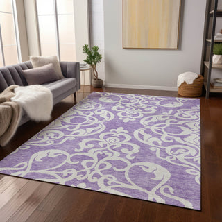 Piper Looms Chantille Damask ACN973 Purple Machine Washable Area Rug Lifestyle Image Feature