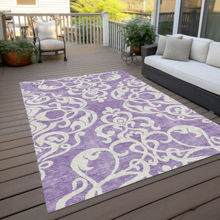 Piper Looms Chantille Damask ACN973 Purple Machine Washable Area Rug Outdoor Lifestyle Image Feature