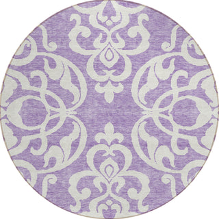 Piper Looms Chantille Damask ACN973 Purple Machine Washable Area Rug Round Main Image