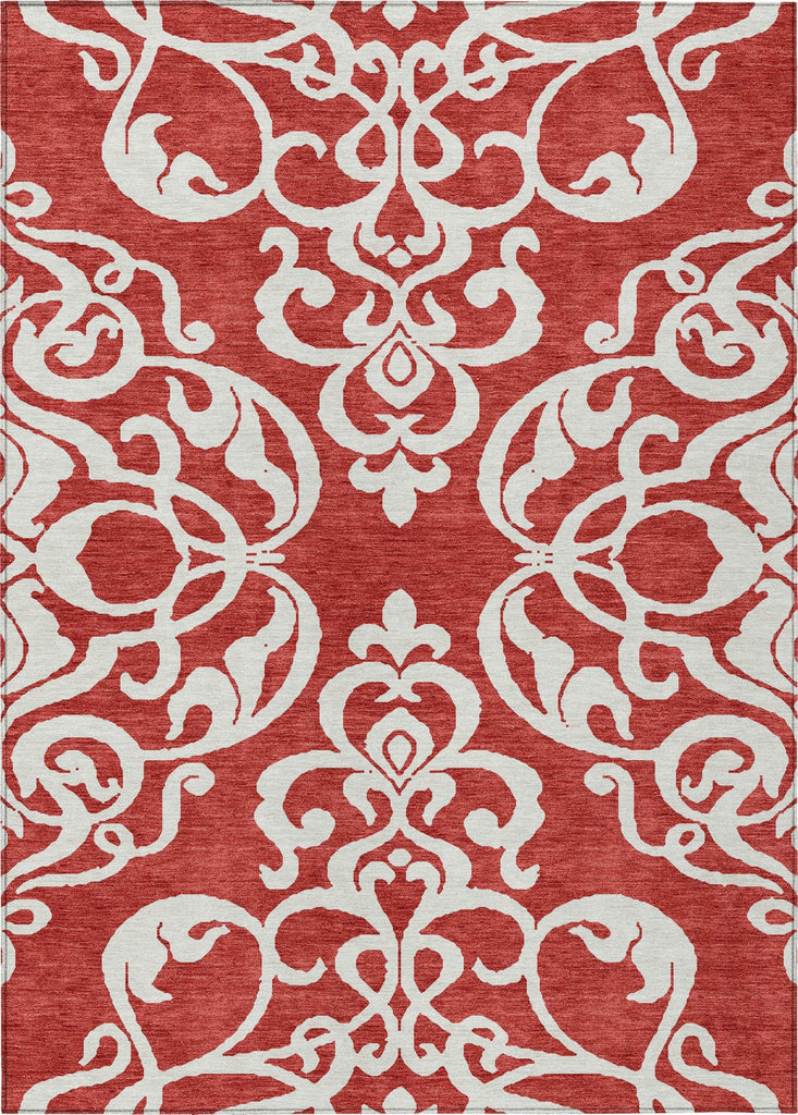 Piper Looms Chantille Damask ACN973 Red Machine Washable Area Rug main image