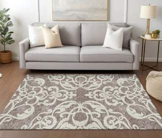 Piper Looms Chantille Damask ACN973 Taupe Machine Washable Area Rug Lifestyle Image Feature