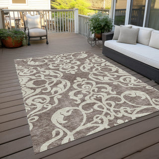Piper Looms Chantille Damask ACN973 Taupe Machine Washable Area Rug Outdoor Lifestyle Image Feature