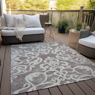 Piper Looms Chantille Damask ACN973 Taupe Machine Washable Area Rug Outdoor Lifestyle Image Feature
