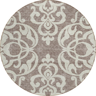 Piper Looms Chantille Damask ACN973 Taupe Machine Washable Area Rug Round Main Image