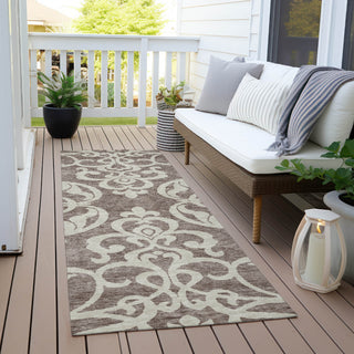 Piper Looms Chantille Damask ACN973 Taupe Machine Washable Area Rug Runner Outdoor Lifestyle Image Feature