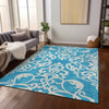 Piper Looms Chantille Damask ACN973 Turquoise Machine Washable Area Rug Lifestyle Image Feature