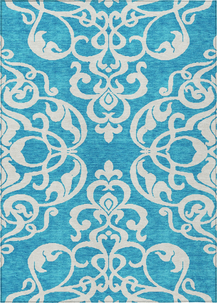 Piper Looms Chantille Damask ACN973 Turquoise Machine Washable Area Rug main image
