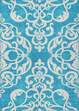 Piper Looms Chantille Damask ACN973 Turquoise Machine Washable Area Rug main image