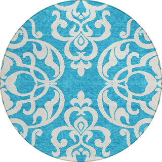 Piper Looms Chantille Damask ACN973 Turquoise Machine Washable Area Rug Round Main Image