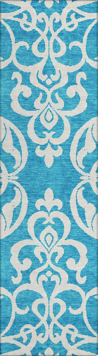 Piper Looms Chantille Damask ACN973 Turquoise Machine Washable Area Rug Runner Main Image
