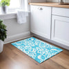 Piper Looms Chantille Damask ACN973 Turquoise Machine Washable Area Rug Scatter Lifestyle Image Feature