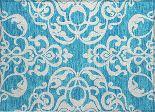 Piper Looms Chantille Damask ACN973 Turquoise Machine Washable Area Rug Scatter Main Image