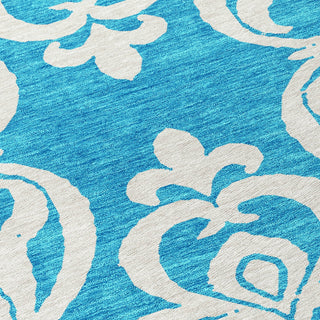 Piper Looms Chantille Damask ACN973 Turquoise Machine Washable Area Rug Swatch Image