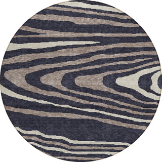 Piper Looms Chantille Nature ACN974 Black Machine Washable Area Rug Round Main Image