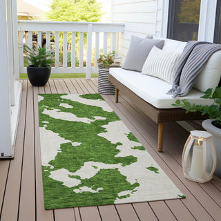 Piper Looms Chantille Abstract ACN975 Green Machine Washable Area Rug Runner Outdoor Lifestyle Image Feature
