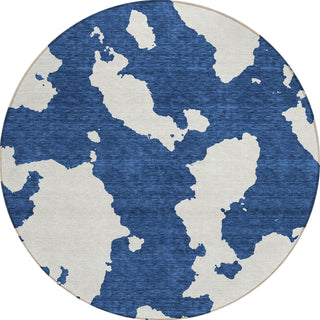 Piper Looms Chantille Abstract ACN975 Navy Machine Washable Area Rug Round Main Image