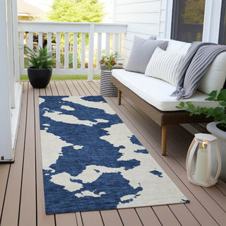 Piper Looms Chantille Abstract ACN975 Navy Machine Washable Area Rug Runner Outdoor Lifestyle Image Feature
