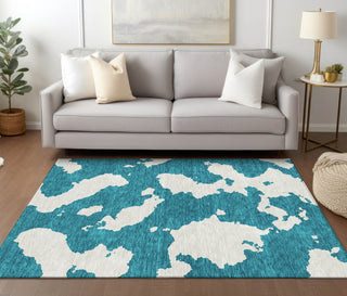 Piper Looms Chantille Abstract ACN975 Teal Machine Washable Area Rug Lifestyle Image Feature