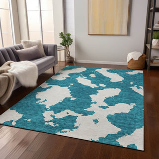 Piper Looms Chantille Abstract ACN975 Teal Machine Washable Area Rug Lifestyle Image Feature
