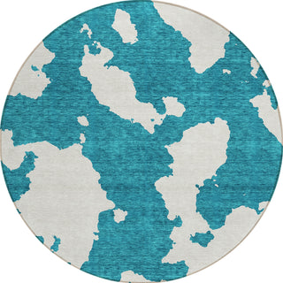 Piper Looms Chantille Abstract ACN975 Teal Machine Washable Area Rug Round Main Image