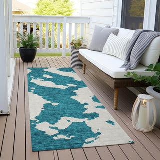 Piper Looms Chantille Abstract ACN975 Teal Machine Washable Area Rug Runner Outdoor Lifestyle Image Feature