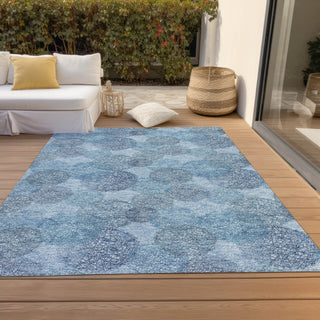Piper Looms Chantille Circles ACN977 Denim Machine Washable Area Rug Outdoor Lifestyle Image Feature