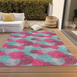 Piper Looms Chantille Circles ACN977 Pink Machine Washable Area Rug Outdoor Lifestyle Image Feature