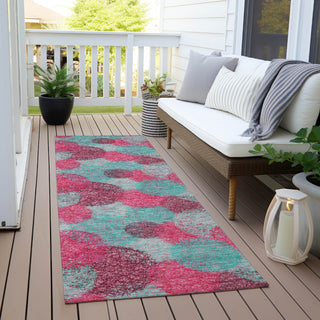 Piper Looms Chantille Circles ACN977 Pink Machine Washable Area Rug Runner Outdoor Lifestyle Image Feature