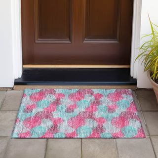 Piper Looms Chantille Circles ACN977 Pink Machine Washable Area Rug Scatter Outdoor Lifestyle Image Feature