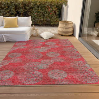 Piper Looms Chantille Circles ACN977 Red Machine Washable Area Rug Outdoor Lifestyle Image Feature