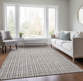 Piper Looms Chantille Geometric ACN978 Taupe Machine Washable Area Rug Lifestyle Image Feature
