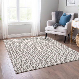 Piper Looms Chantille Geometric ACN978 Taupe Machine Washable Area Rug Lifestyle Image Feature