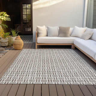 Piper Looms Chantille Geometric ACN978 Taupe Machine Washable Area Rug Outdoor Lifestyle Image Feature