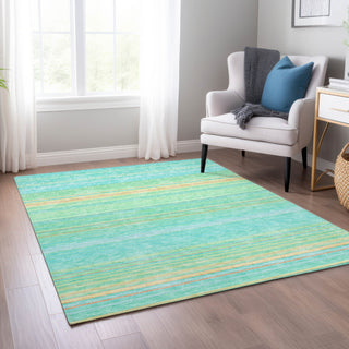 Piper Looms Chantille Stripes ACN979 Aqua Machine Washable Area Rug Lifestyle Image Feature