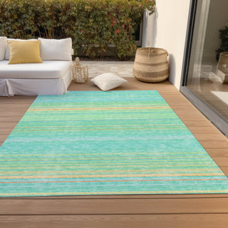 Piper Looms Chantille Stripes ACN979 Aqua Machine Washable Area Rug Outdoor Lifestyle Image Feature
