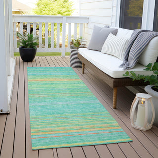 Piper Looms Chantille Stripes ACN979 Aqua Machine Washable Area Rug Runner Outdoor Lifestyle Image Feature