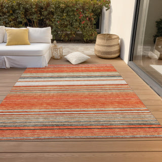Piper Looms Chantille Stripes ACN979 Coral Machine Washable Area Rug Outdoor Lifestyle Image Feature