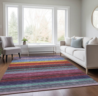 Piper Looms Chantille Stripes ACN979 Lavender Machine Washable Area Rug Lifestyle Image Feature