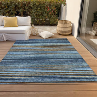 Piper Looms Chantille Stripes ACN979 Navy Machine Washable Area Rug Outdoor Lifestyle Image Feature